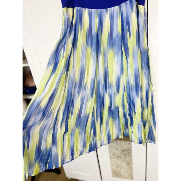 Jones New York Silk Water Color A-Line Flare Midi Skirt in Blue & Yellow Size XL - Picture 3 of 9